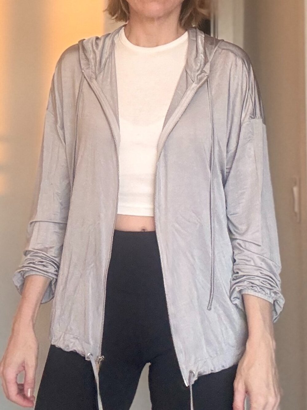 Zara Sport Gray Stretch Hooded Zip Jacket Size S